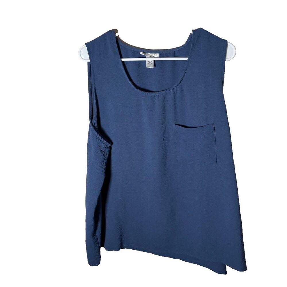 Just Be Tank Top Women's 3X Blue Lightweight Pocket Sleeveless Casual Shirt